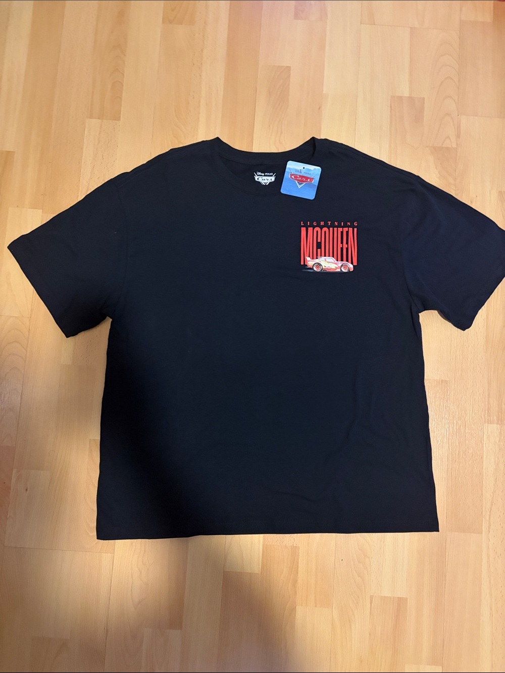 Black Short-Sleeve Tee with Red Lightning McQueen Graphic